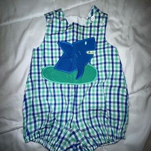 Bailey Boys Plaid Baby Romper with Shark Design